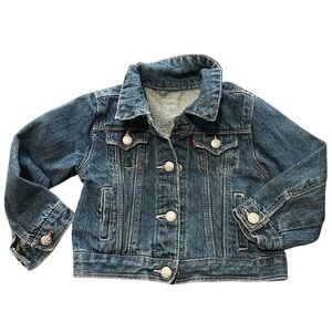 Levi’s, red tag, pink stitching & snaps, medium wash denim, cotton, sz 24m